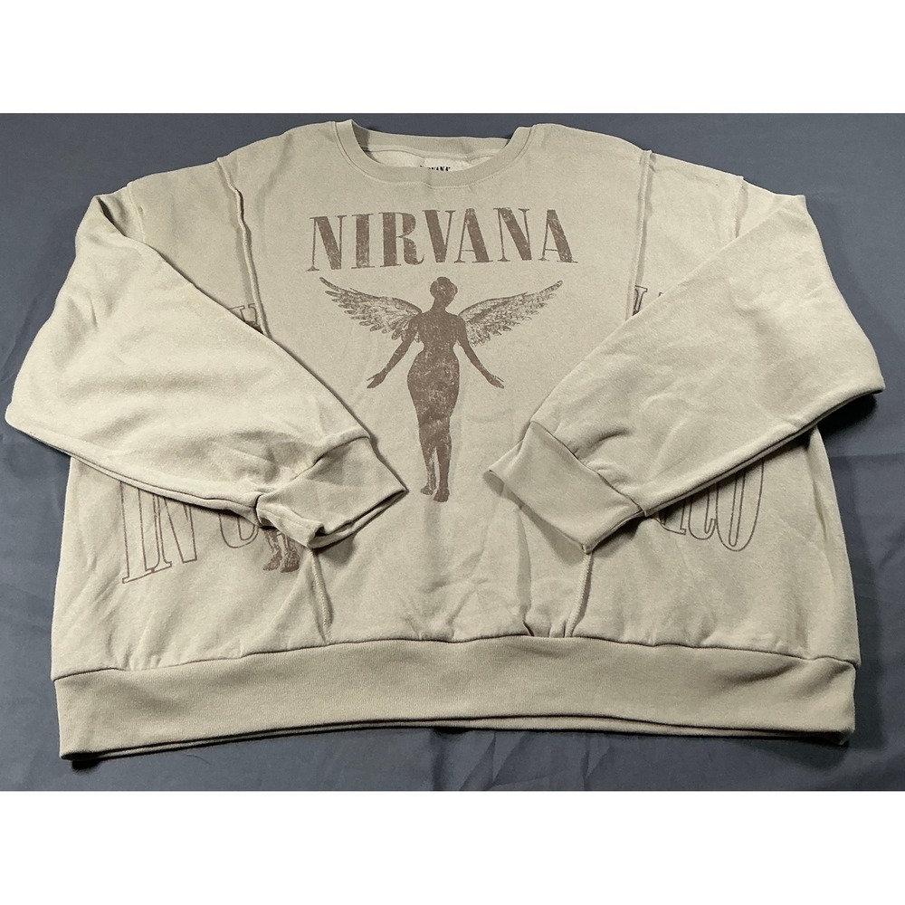 Nirvana In Utero Graphic Sweatshirt Mens 2XL Taupe Beige Crewneck New Grunge 90s